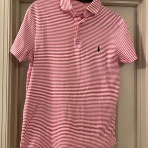 Ralph Lauren Medium 100% Cotton Men's Polo Shirt in Pink and White Stripes